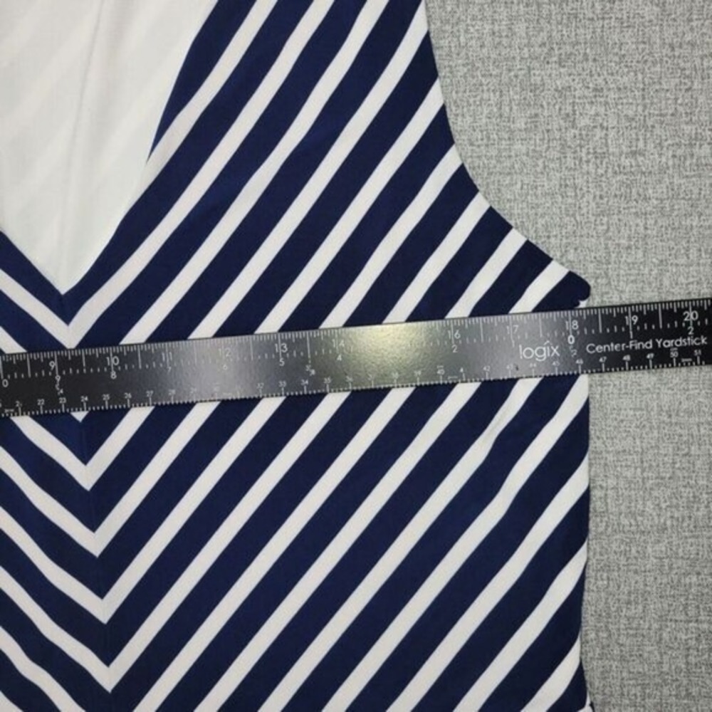 Lauren Ralph Lauren Dress XL Midi Blue White Striped Preppy Nautical V Neck - Picture 6 of 11